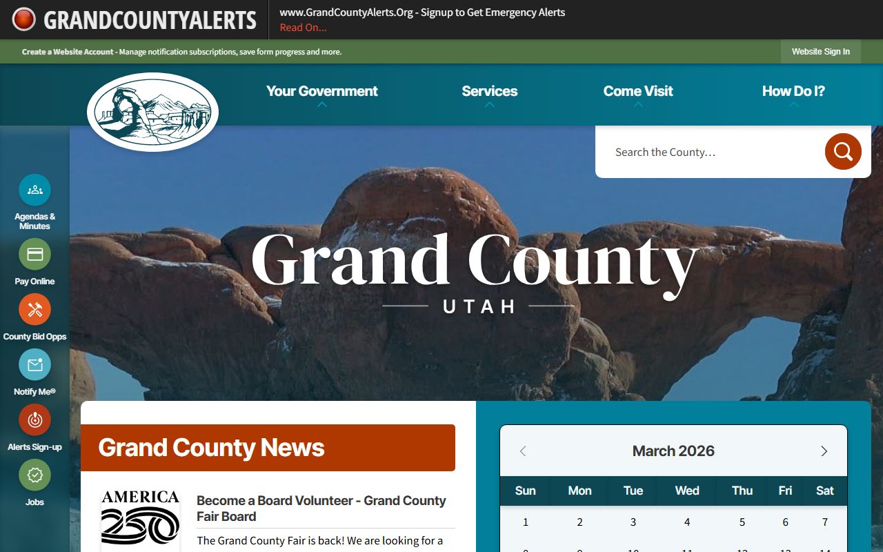 Grand County government website showing county clerk and records information