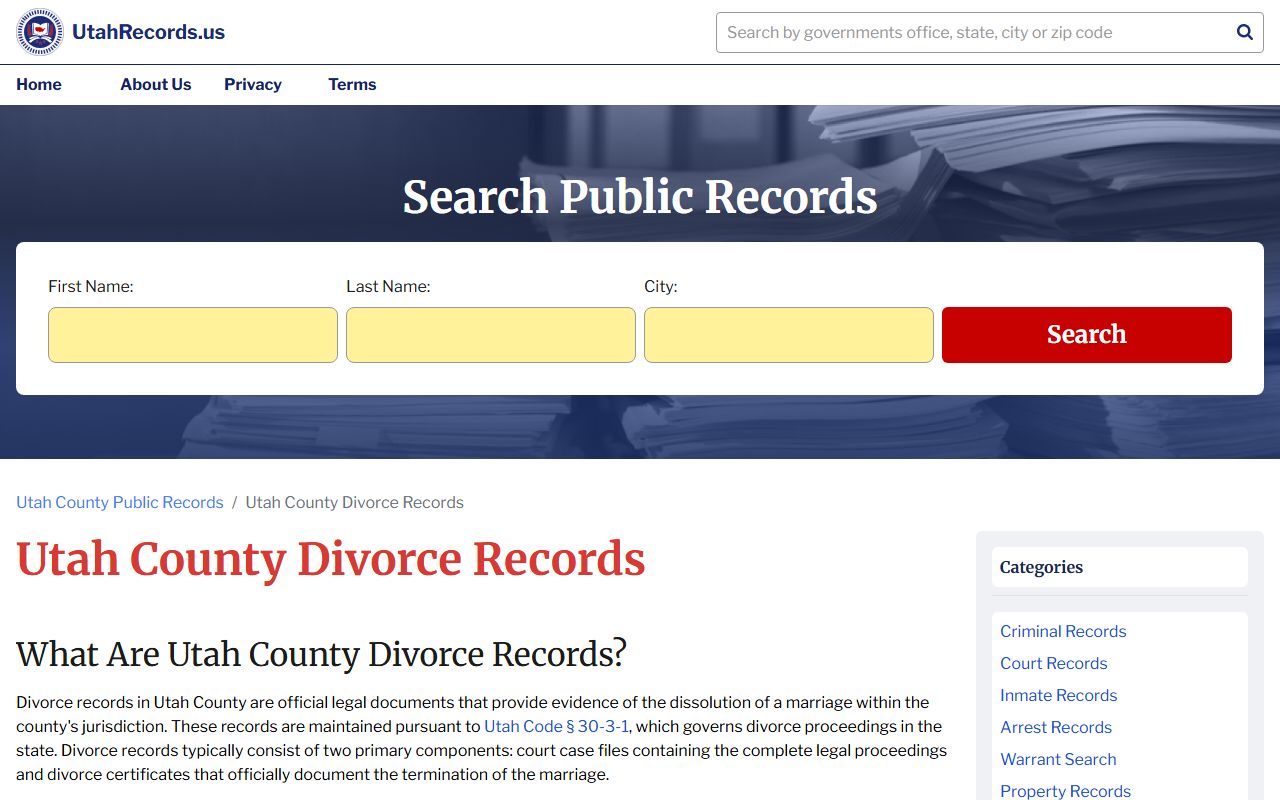 Utah County divorce records court resources