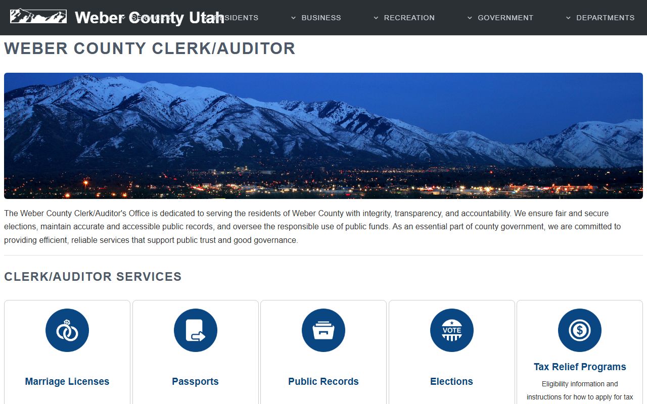 Weber County divorce records clerk auditor office